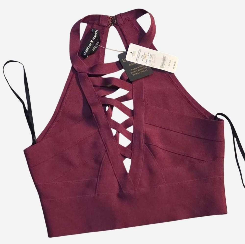 Bebe X Naven Dark Red Lace-Up Crop Top
